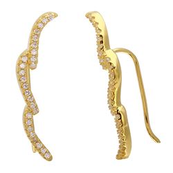Sterling Silver Gold Plated 3 CZ Waves Climbing Earrings - STE01075GLD