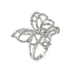 Rhodium Plated Brass Butterfly Outline Clear CZ Ring bbr00055
