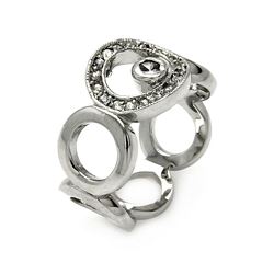 Rhodium Plated Brass Open Circle Clear CZ Link Ring bbr00051