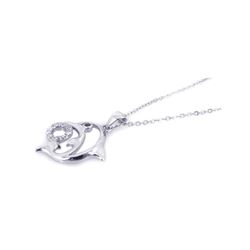 Sterling Silver Rhodium Open Dolphin CZ Necklace bgp00196