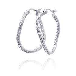 Sterling Silver Rhodium Plated CZ Curvy Oval Hoop Earring ste00246