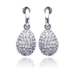 Sterling Silver Rhodium Plated Oval Disco Ball Pear CZ Dangling Stud Earring bge00135