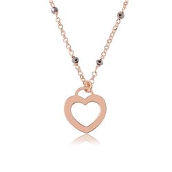 Sterling Silver Rose Gold Plated Black DC Beads Chain With Open Heart - ECN00023RGP