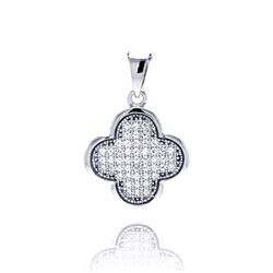 Sterling Silver Rhodium Plated Clover Micro Pave CZ Dangling Pendant acp00049