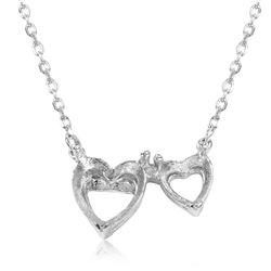 Sterling Silver Rhodium Plated 2 Hearts Mounting Necklace - BGP01084