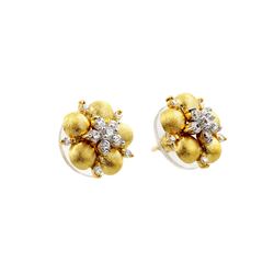 Sterling Silver Gold Plated Flower Center Clear CZ Stud Earring BGE00116