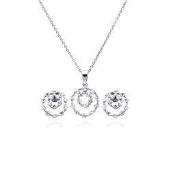 Sterling Silver Rhodium Plated Graduated Open Circle CZ Stud Earring & Necklace Set sts00166