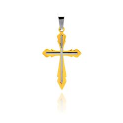 Stainless Steel Gold Plated Border Double Cross Charm Pendant ssp00164