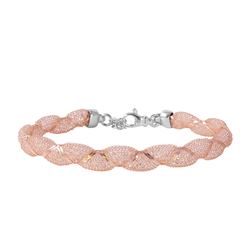Sterling Silver Rose Gold Plated Mesh and Wrapped Embedded CZ Italian Bracelet ECB00092R