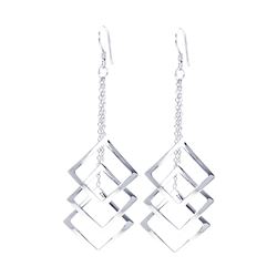 Sterling Silver Rhodium Plated Multiple Open Square Dangling Wire Hook Earrings dse00060