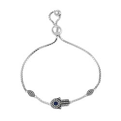 Sterling Silver Rhodium Plated CZ Hamsa Hand Lariat Bracelet - GMB00039B-S