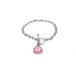 Sterling Silver Rhodium Plated Pink Purse Clear CZ Bracelet stb00040