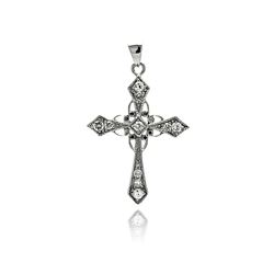 Sterling Silver Rhodium Plated Cross CZ Dangling Pendant acp00010