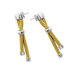 Sterling Silver Rhodium & Gold Plated Double Long Dangling Stud Earrings ECE003GP