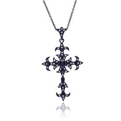 Sterling Silver Black Rhodium Plated Cross CZ Necklace bgp00316