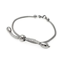 Sterling Silver Rhodium Plated Italian Three Center Beads Bracelet itb00073rh