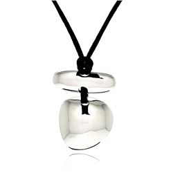 Rhodium Plated Brass Flat Disc Black Cord Pendant Necklace bbp00056