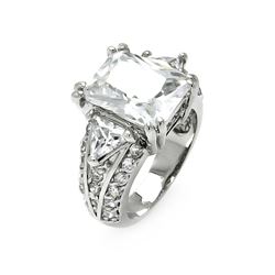 Rhodium Plated Brass Square Center Clear Triangular Sides CZ Bridal Ring bbr00083