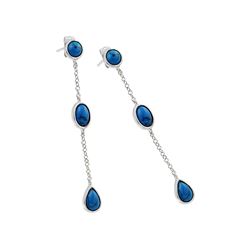 Sterling Silver Rhodium Plated Three Oval Blue CZ Wire Dangling Stud Earring BGE00389