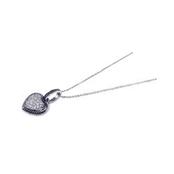 Sterling Silver Black Rhodium Plated Clear CZ Heart Pendant Necklace stp00728