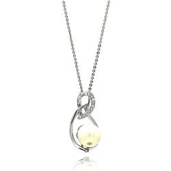 Sterling Silver Rhodium Plated Open Teardrop CZ Center Pearl Necklace bgp00603