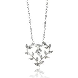 Rhodium Plated Brass Leaf Vine Open Heart Clear CZ Pendant Necklace bbp00098