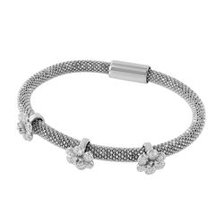 Sterling Silver Rhodium Plated 3 CZ Daises Italian Bracelet ITB00178RH