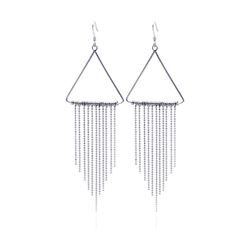 Sterling Silver Rhodium Plated Triangle Multi Strand Dangling Chandelier Earring ste00194