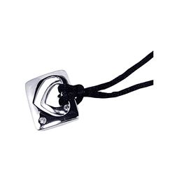 Sterling Silver Rhodium Plated Square Open Heart Clear CZ Black Cord Pendant Necklace bgn00025