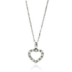 Sterling Silver Rhodium Plated Open Heart CZ Necklace bgp00586