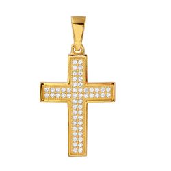 Sterling Silver Gold Plated Cross Inlay Micro Pave CZ Cross Pendant - ACP00069GP