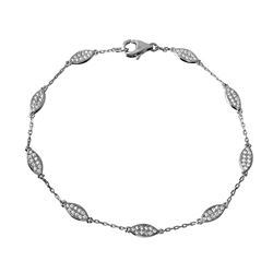 Sterling Silver Rhodium Plated CZ Teardrop Link Bracelet - GMB00029RH