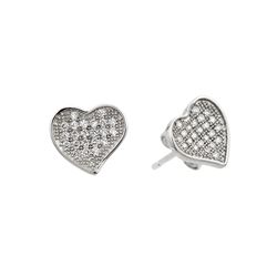 Sterling Silver Rhodioum Plated Heart CZ Inlay Stud Earring BGE00266