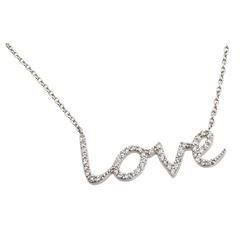 Sterling Silver Rhodium Plated Clear CZ Love Pendant Necklace stp01372