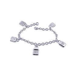 Rhodium Plated Brass Lock Clear CZ Charm Bracelet stb00327b