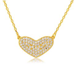 Sterling Silver Gold Plated CZ Encrusted Heart Necklace - BGP01114