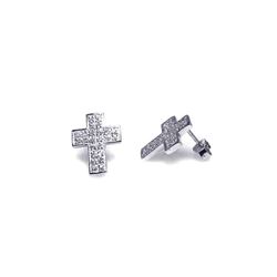 Sterling Silver Rhodium Plated Cross Micro Pave Clear CZ Stud Earring stem018