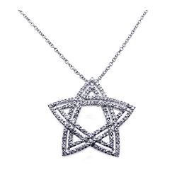 Sterling Silver Rhodium Double Open Star CZ Necklace bgp00214
