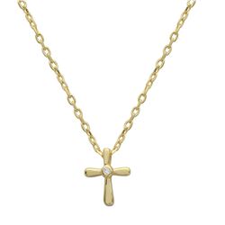 Sterling Silver Gold Plated Small Cross With CZ Necklace - STP01544GLD