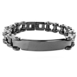 Stainless Steel Black Rhodium Plated Bike Link Chain ID Bracelet SSB00255B