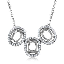 Sterling Silver Rhodium Plated 3 Oval CZ Halo Mounting Necklace - BGP01013