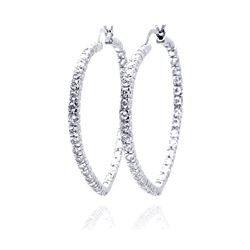 Silver Rhodium Plated Open Circle CZ Hoop Earring bge00088