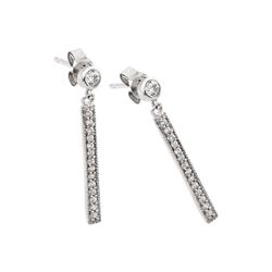 Sterling Silver Rhodium Plated Round Clear CZ Rectangular Dangling Stud Earring STE00956