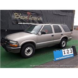 2001 CHEVROLET BLAZER 4WD ~ 113,928 MILES VIN: 1GNDT13W81K204119, SUV, 4WD, V6, 4.3L, TAN, WINDSHIEL