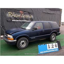1998 CHEVROLET BLAZER 4WD ~ 121,928 MILES VIN: 1GNDT13W6W2279229, SUV, 4WD, V6, 4.3L, BLUE, ROCK CHI