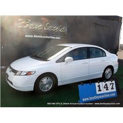 2007 HONDA CIVIC HYBRID ~ 52,042 MILES VIN: JHMFA36297S010914, SEDAN, FWD, I4, 1.3L, AC COLD, 1/2 TA