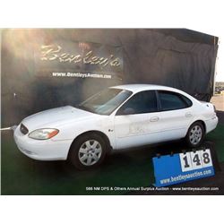 2000 FORD TAURUS ~ 113,789 MILES VIN: 1FAFP5225YG171370, SEDAN, FWD, V6, 3.0L, WHITE, AC COLD, 1/4 T