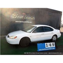 2000 FORD TAURUS ~ 102,168 MILES VIN: 1FAFP5226YG245007, SEDAN, FWD, V6, 3.0L, WHITE, AC COLD, 1/4 T
