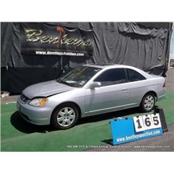 2001 HONDA CIVIC ~ 138,575 MILES VIN: 1HGEM21901L015179, COUPE, FWD, I4, 1.7L, SILVER, WINDSHIELD CR