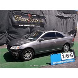 2005 HONDA CIVIC ~ 99,246 MILES VIN: 1HGEM22925L076747, COUPE, FWD, I4, 1.7L, GREY, WINDSHIELD CRACK